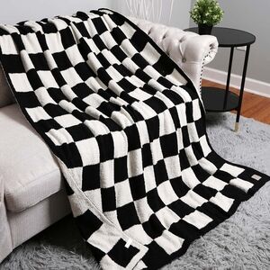Black White CheckerBoard Patterned Two Tone Blanket Design Reversible Throw
